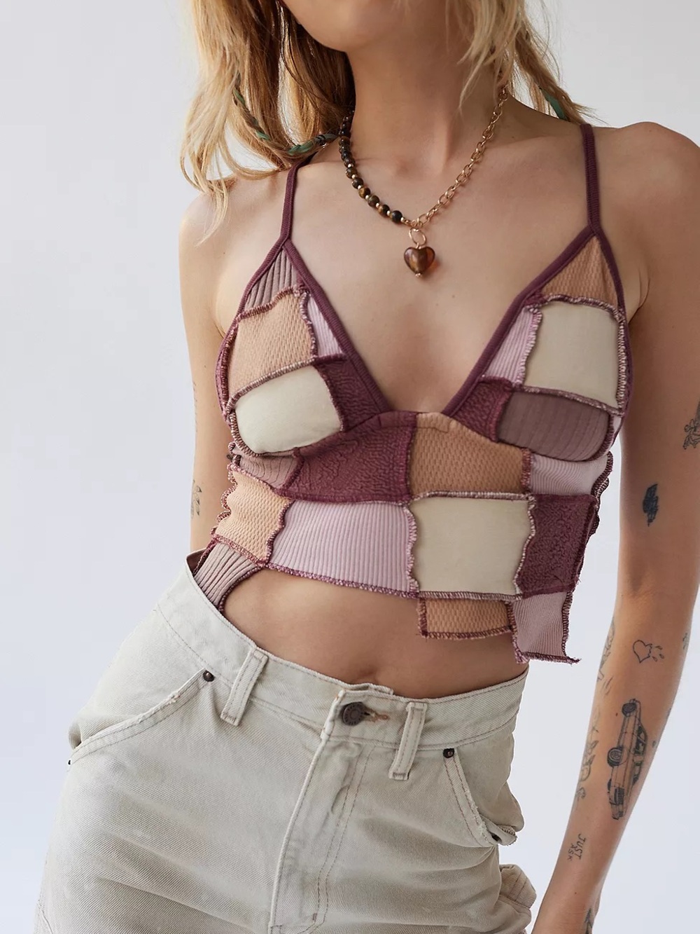 Urban Outfitters Patchwork Cropped Tank Top - Small